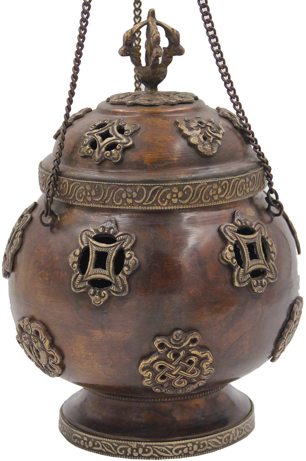 Tibetan Traditional Hanging Incense Burner Copper (8.5 x 6 x 6 Inches, Hanging 5) - DharmaObjects