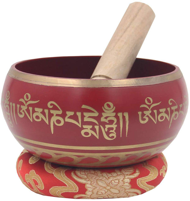 Tibetan Meditation Om Mani Padme Hum Peace Singing Bowl Complete Set (X-Large, Red) - DharmaObjects