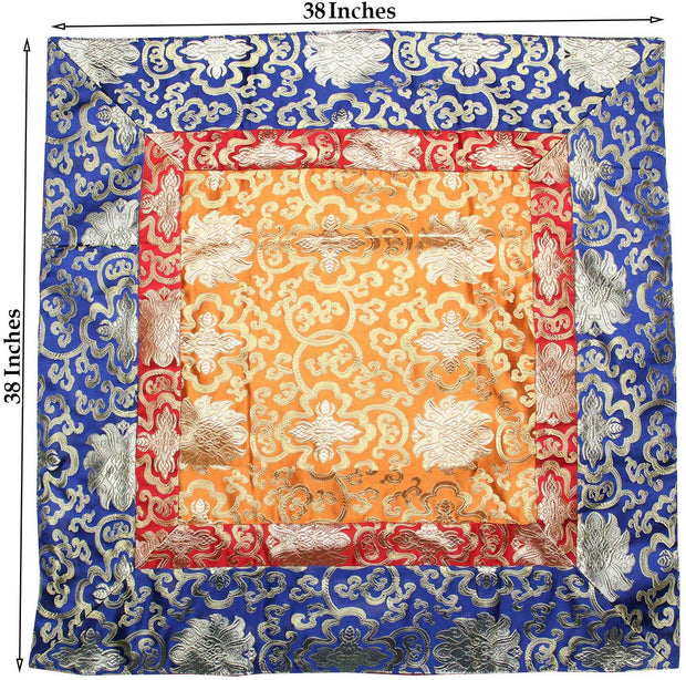 Tibetan Lotus Silk Brocade Table Runner/Shrine Cover/Altar Cloth/Table Cover (38 X 38 Inches) - DharmaObjects