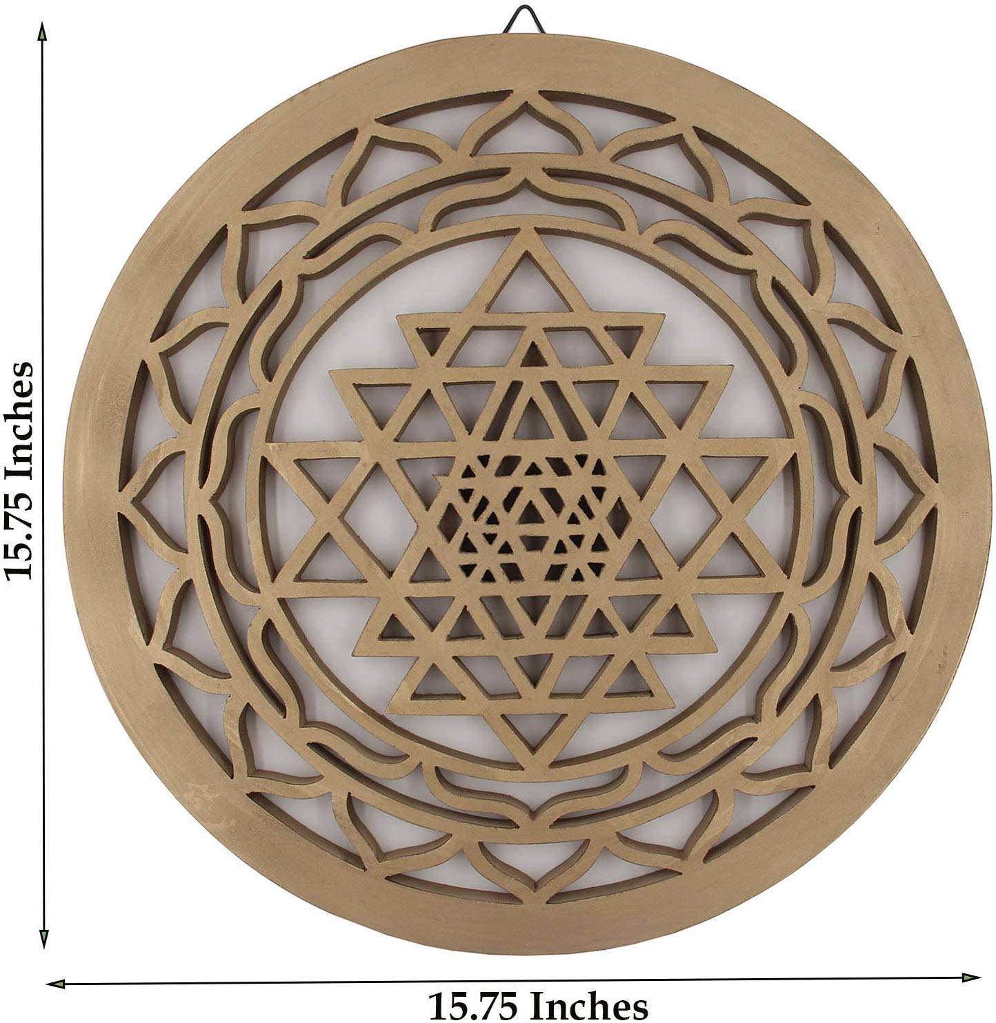 Large Shri Yantra Charka Yoga Meditation Hindu Sacred Handcrafted Wooden Wall Decor Hanging Art (Gold, 15.75 Inches) - DharmaObjects