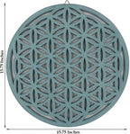 Large Flower of Life Sacred Geometry Positive Energy Handcrafted Wooden Wall Decor Hanging Art (Turquoise, 15.75 Inches) - DharmaObjects