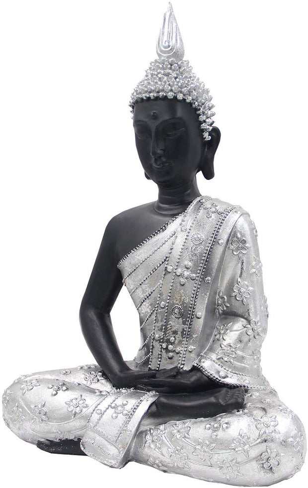 Meditating Buddha Statue Zen Mindfulness Peace Harmony (Silver, 11 Inches) - DharmaObjects