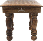 Solid Mango Wood Hand Carved Puja Shrine Altar Meditation Table (Flower of Life) - DharmaObjects