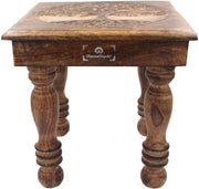 Solid Mango Wood Hand Carved Puja Shrine Altar Meditation Table (Tree of Life 1) - DharmaObjects