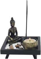 Mini Zen Garden Buddha Statue Candle and Incense Holder Complete Set Home Décor Gift - DharmaObjects