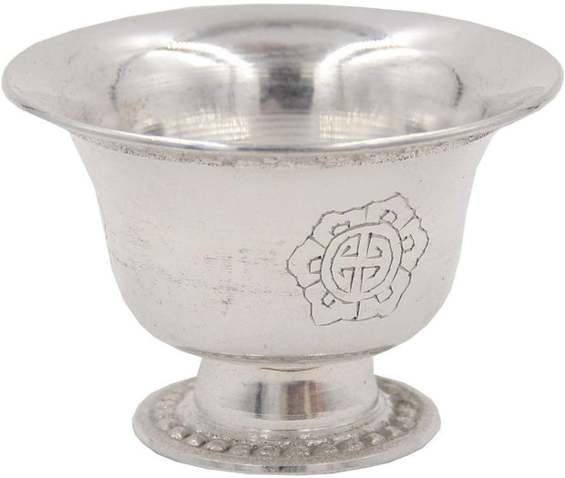 Ghee Lamp Holder Candle Holder Tibetan Brass Oil Butter Lamp Buddhist Supplies (Silver Medium) - DharmaObjects