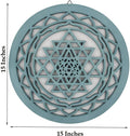 Large Shri Yantra Hindu Sacred Handcrafted Wooden Wall Decor (Turquoise, 15.75 Inches) - DharmaObjects