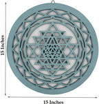 Large Shri Yantra Hindu Sacred Handcrafted Wooden Wall Decor (Turquoise, 15.75 Inches) - DharmaObjects