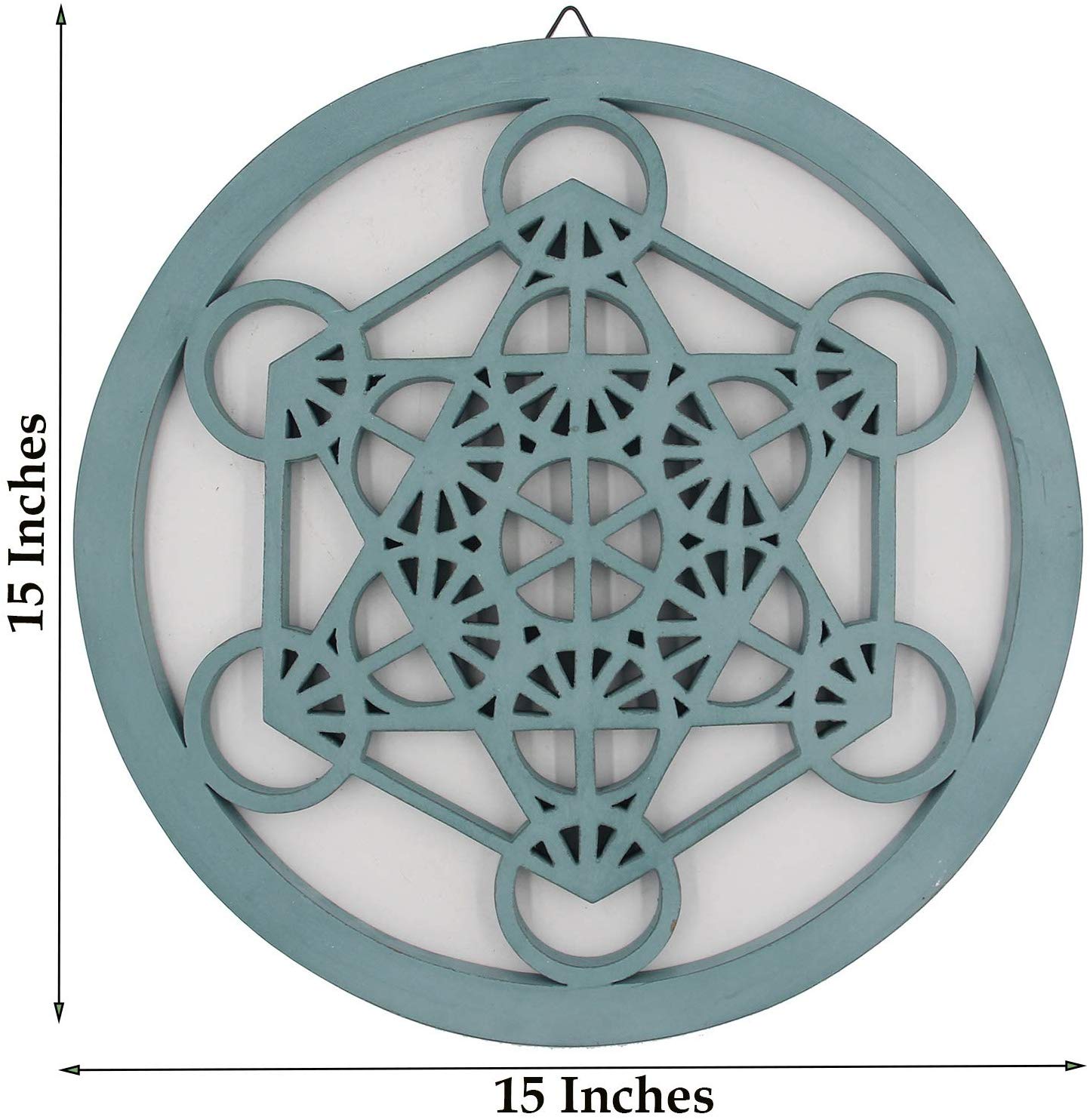 Large Metatron Cube Sacred Geometry Handcrafted Wooden Wall Decor (Turquoise, 15.75 Inches) - DharmaObjects