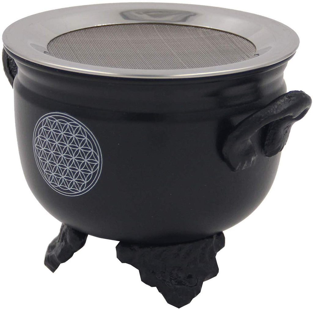 Large Metal Charcoal Screen Incense Burner (Flower of Life) - DharmaObjects