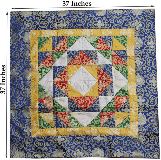 Tibetan Patch Silk Brocade Table Runner/Shrine Cover/Altar Cloth/Table Cover (37 X 37 Inches) - DharmaObjects