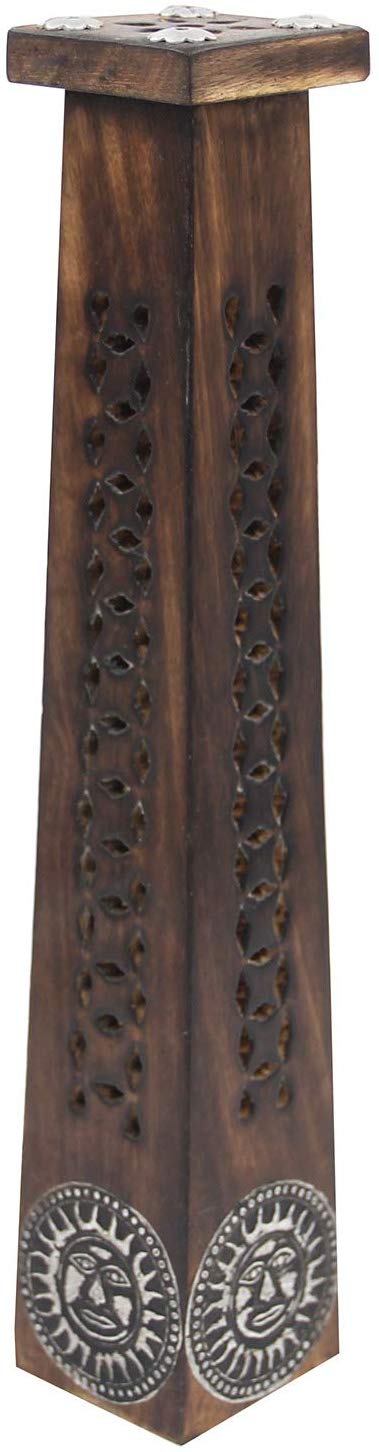 Wooden Artisan Decor Table Top Incense Stick Holder Burner Tower Stand (Sun) - DharmaObjects