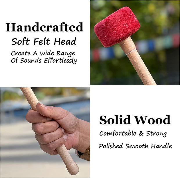 DharmaObjects Tibetan Singing Bowls Gong 12" Felt & Wood Striker Mallet (12" X 2.5")