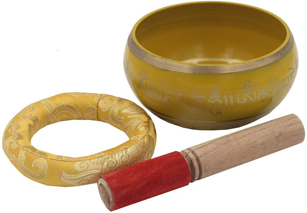 Tibetan Meditation Om Mani Padme Hum Peace Singing Bowl With Mallet (X-Large, Yellow) - DharmaObjects