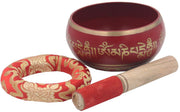 Tibetan Meditation Om Mani Padme Hum Peace Singing Bowl Complete Set (X-Large, Red) - DharmaObjects