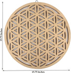 Large Flower of Life Sacred Geometry Positive Energy Handcrafted Wooden Wall Decor Hanging Art (Gold, 15.75 Inches) - DharmaObjects