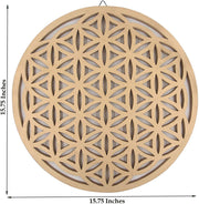 Large Flower of Life Sacred Geometry Positive Energy Handcrafted Wooden Wall Decor Hanging Art (Gold, 15.75 Inches) - DharmaObjects