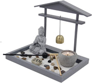 Buddha Zen Garden Tea Light Candle Holder Set (Gray Bell Buddha) - DharmaObjects