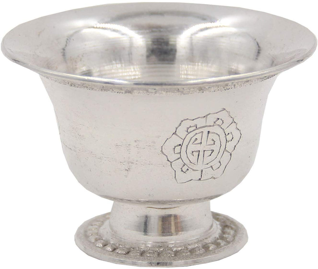 Ghee Lamp Holder Candle Holder Tibetan Brass Oil Butter Lamp Buddhist Supplies (Silver Small) - DharmaObjects