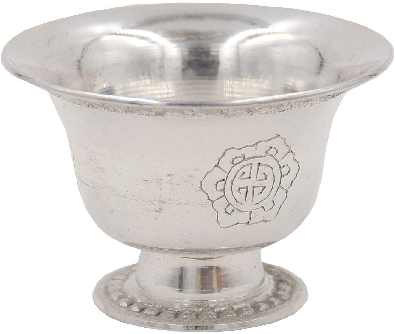 Ghee Lamp Holder Candle Holder Tibetan Brass Oil Butter Lamp Buddhist Supplies (Silver Small) - DharmaObjects