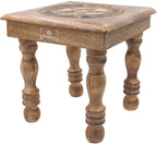 Solid Mango Wood Hand Carved Puja Shrine Altar Meditation Table (Pentagram Star) - DharmaObjects