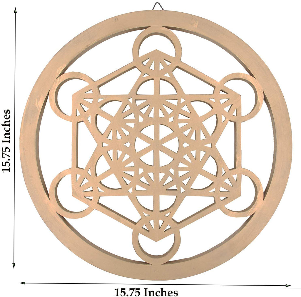 Large Metatron Cube Sacred Geometry Handcrafted Wooden Wall Decor Hanging Art (Gold, 15.75 Inches) - DharmaObjects