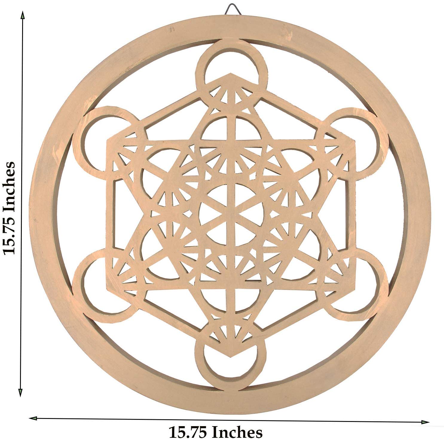 Large Metatron Cube Sacred Geometry Handcrafted Wooden Wall Decor Hanging Art (Gold, 15.75 Inches) - DharmaObjects