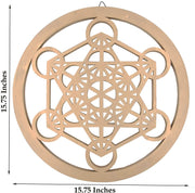 Large Metatron Cube Sacred Geometry Handcrafted Wooden Wall Decor Hanging Art (Gold, 15.75 Inches) - DharmaObjects
