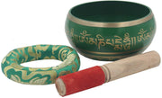 Tibetan Meditation Om Mani Padme Hum Singing Bowl Complete Set (X-Large, Green) - DharmaObjects