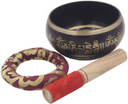 Tibetan Extra Large Heavy Meditation Singing Bowl With Mallet and Silk Cushion (Purple Om mani) - DharmaObjects