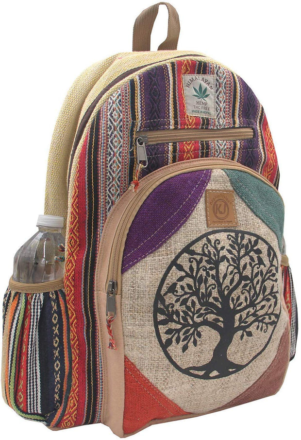 Natural Handmade Large Multi Pocket Hemp Nepal Backpack (Tree Of Life) - DharmaObjects