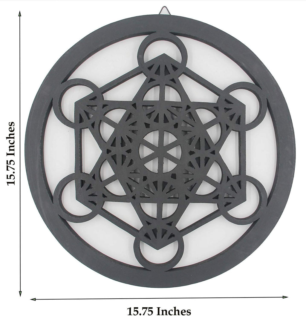 Large Metatron Cube Sacred Geometry Handcrafted Wooden Wall Decor Hanging Art (Black, 15.75 Inches) - DharmaObjects