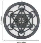 Large Metatron Cube Sacred Geometry Handcrafted Wooden Wall Decor Hanging Art (Black, 15.75 Inches) - DharmaObjects