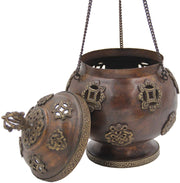 Tibetan Traditional Hanging Incense Burner Copper (8.5 x 6 x 6 Inches, Hanging 5) - DharmaObjects