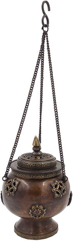 Tibetan Traditional Hanging Incense Burner Copper (6 x 4.5 x 4.5 Inches, Hanging 8) - DharmaObjects