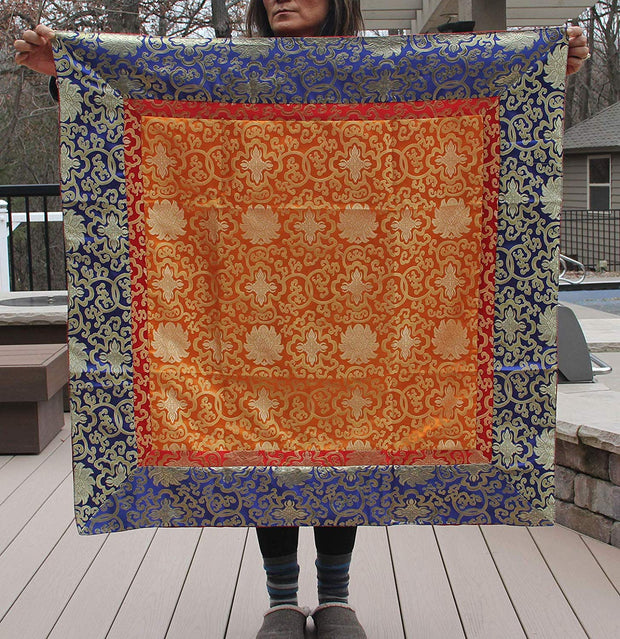 Tibetan Lotus Silk Brocade Table Runner/Shrine Cover/Altar Cloth/Table Cover (38 X 38 Inches) - DharmaObjects