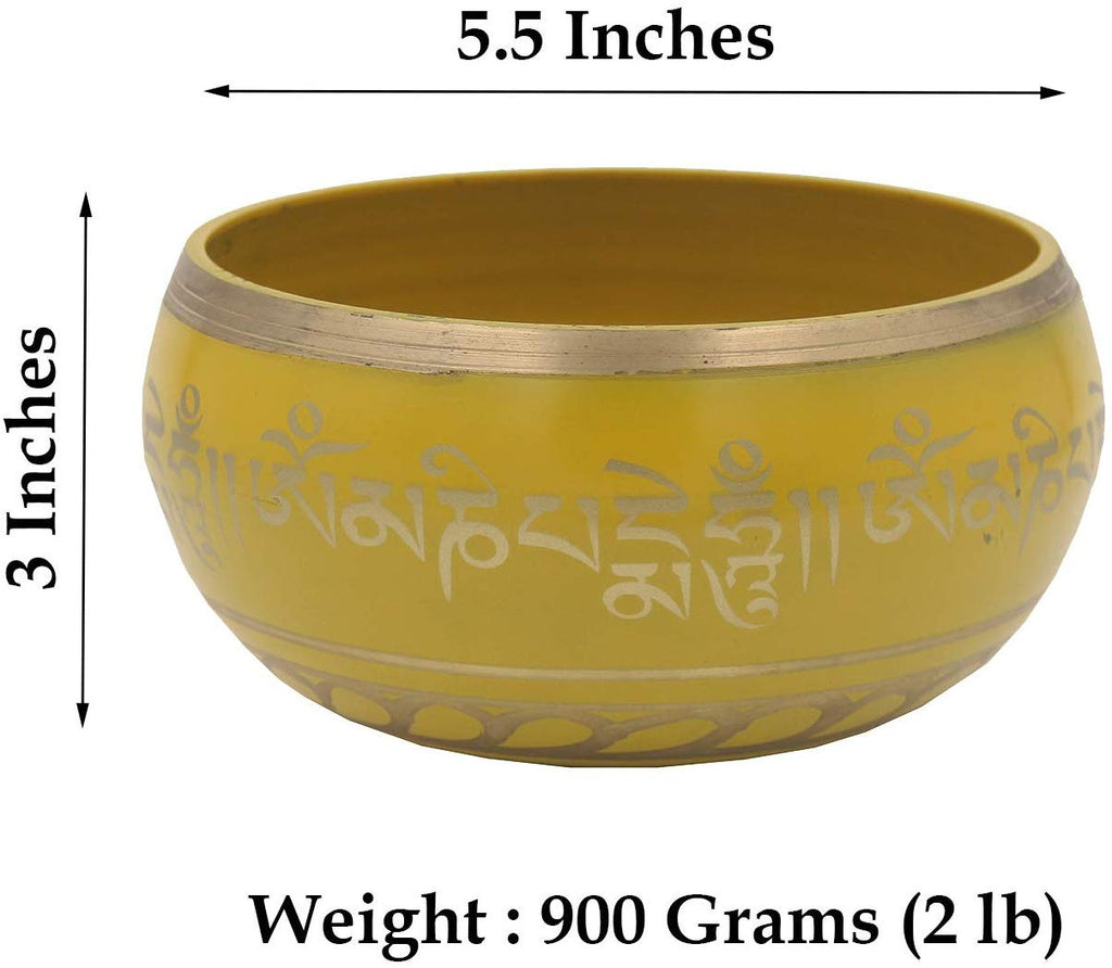 Tibetan Meditation Om Mani Padme Hum Peace Singing Bowl With Mallet (X-Large, Yellow) - DharmaObjects