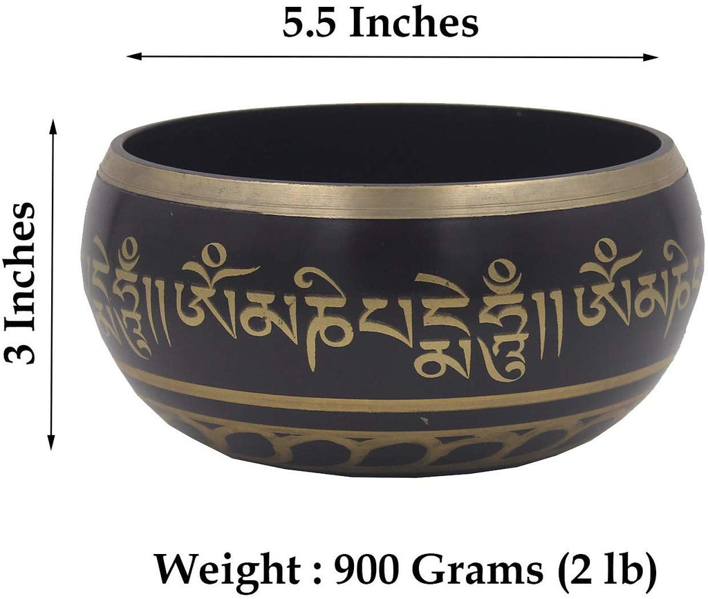 Tibetan Extra Large Heavy Meditation Singing Bowl With Mallet and Silk Cushion (Purple Om mani) - DharmaObjects