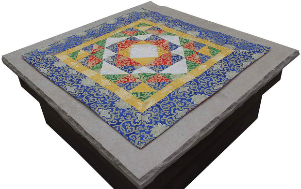 Tibetan Patch Silk Brocade Table Runner/Shrine Cover/Altar Cloth/Table Cover (37 X 37 Inches) - DharmaObjects