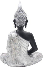 Meditating Buddha Statue Zen Mindfulness Peace Harmony (Silver, 11 Inches) - DharmaObjects