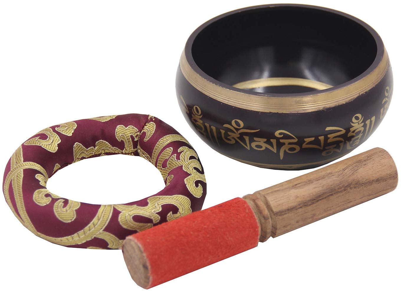 Medium Tibetan Meditation Om Mani Padme Hum Peace Singing Bowl With Mallet - DharmaObjects