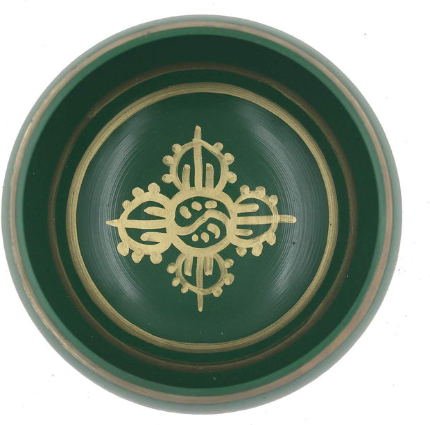 Tibetan Meditation Om Mani Padme Hum Singing Bowl Complete Set (X-Large, Green) - DharmaObjects