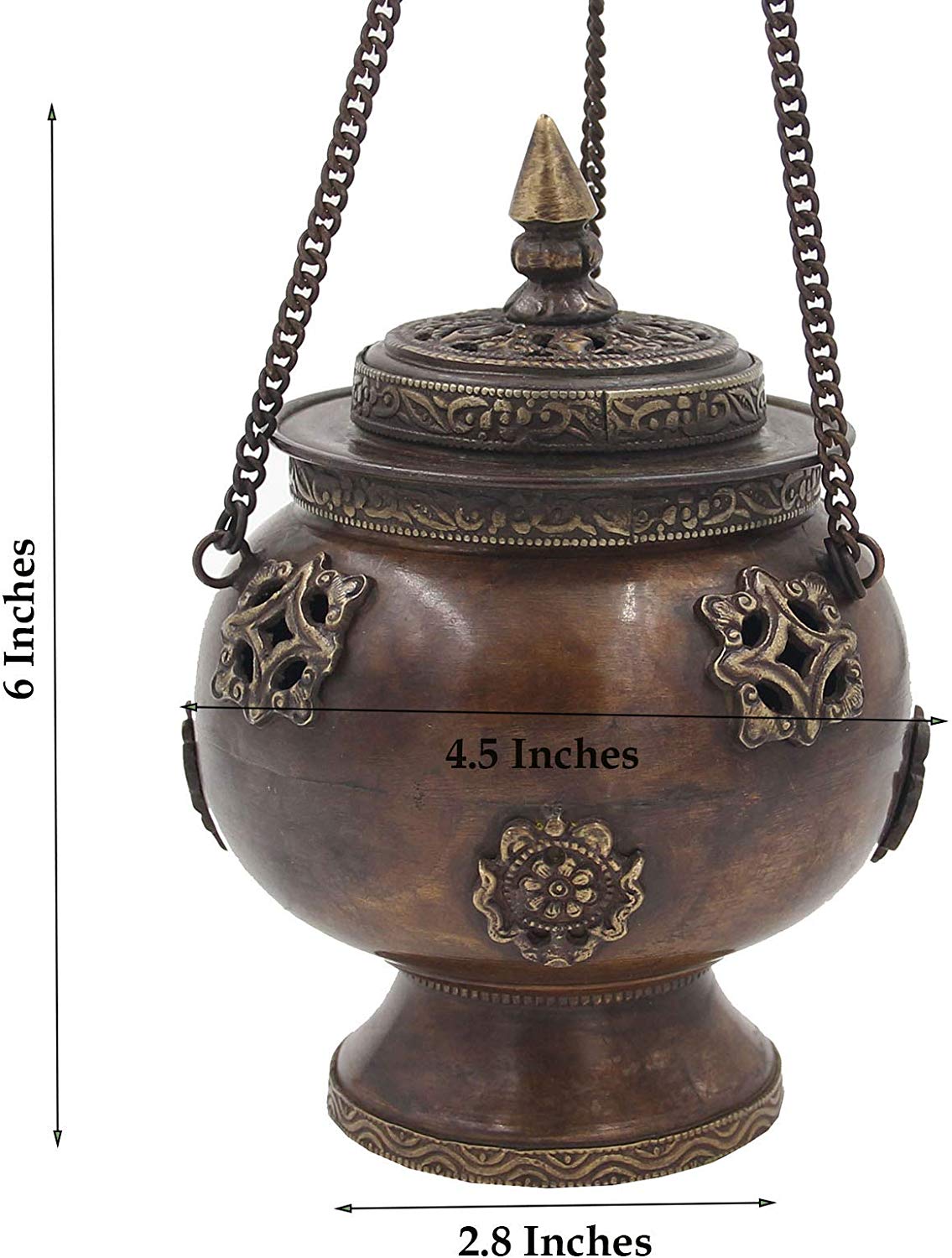 Tibetan Traditional Hanging Incense Burner Copper (6 x 4.5 x 4.5 Inches, Hanging 8) - DharmaObjects