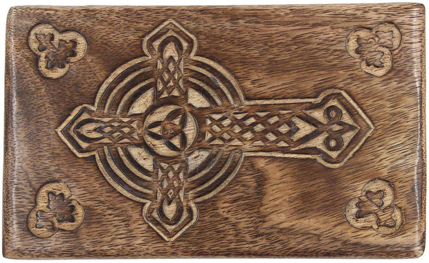 Hand Carved Jewelry Trinket Keepsake Wooden Storage Box (Large, Celtic Cross) - DharmaObjects