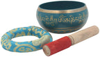 Tibetan Meditation Om Mani Padme Hum Singing Bowl Complete Set (X-Large, Turquoise) - DharmaObjects