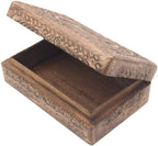 Hamsa Hand of Fatima Hand Carved Jewelry Trinket Keepsake Wooden Storage Box (Fatima Hand, Large) - DharmaObjects