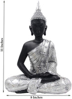 Meditating Buddha Statue Zen Mindfulness Peace Harmony (Silver, 11 Inches) - DharmaObjects