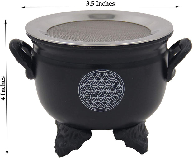 Large Metal Charcoal Screen Incense Burner (Flower of Life) - DharmaObjects