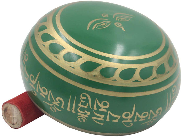 Tibetan Meditation Om Mani Padme Hum Singing Bowl Complete Set (X-Large, Green) - DharmaObjects