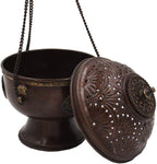 Tibetan Hanging Incense Burner ~ Copper w/Tibetan Symbols ~ 7" High - DharmaObjects